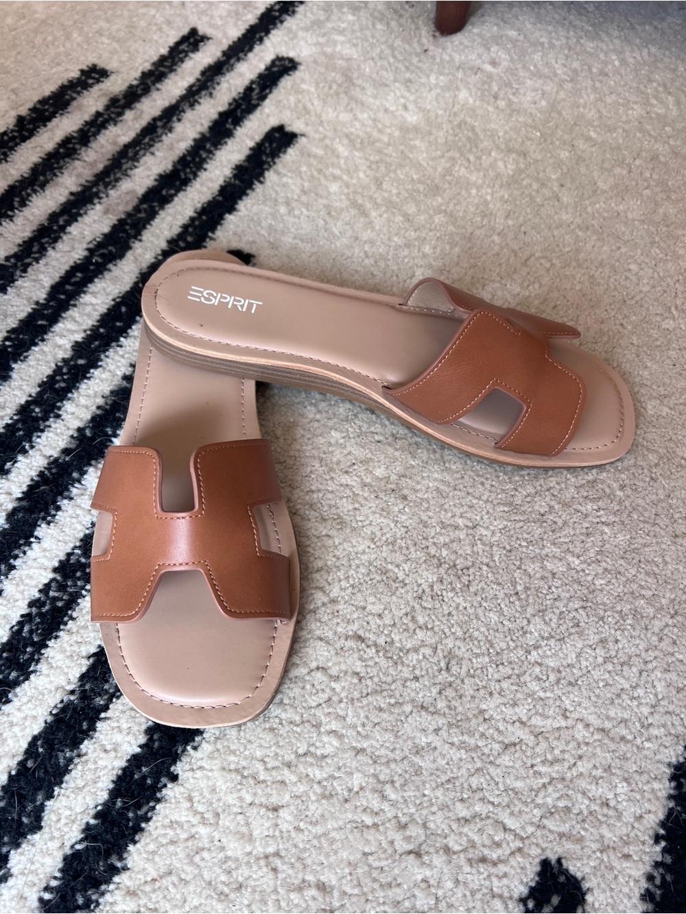 Esprit Cognac Brown Leather Slide Mules